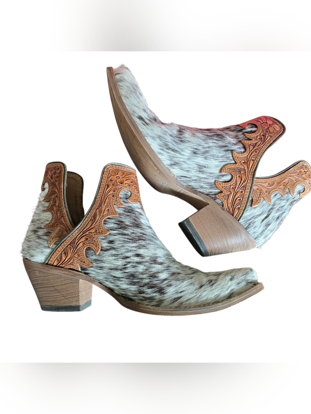 Myra Bag Two-Tone Haircalf Western Ankle Boots - Brown/White - Picture 7 of 8
